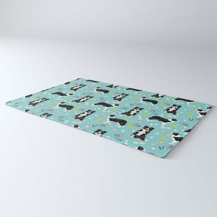 Border Collie tennis ball cute pet portrait by pet friendly dog patterns dog breed gifts Rug Gallery Image 3