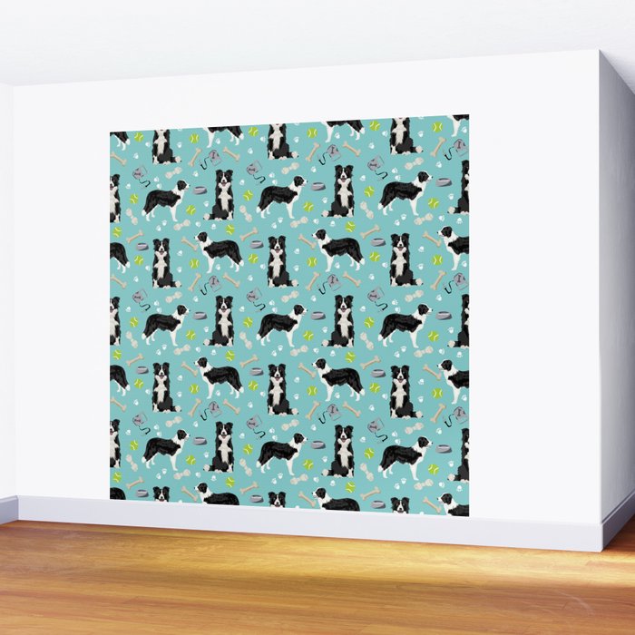 Border Collie tennis ball cute pet portrait by pet friendly dog patterns dog breed gifts Wall Mural Gallery Image 2