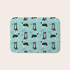 Border Collie tennis ball cute pet portrait by pet friendly dog patterns dog breed gifts Bath Mat Gallery Image 1