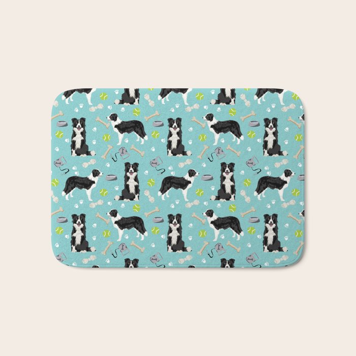 Border Collie tennis ball cute pet portrait by pet friendly dog patterns dog breed gifts Bath Mat Gallery Image 1