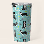 Border Collie tennis ball cute pet portrait by pet friendly dog patterns dog breed gifts Travel Mug Gallery Image 3