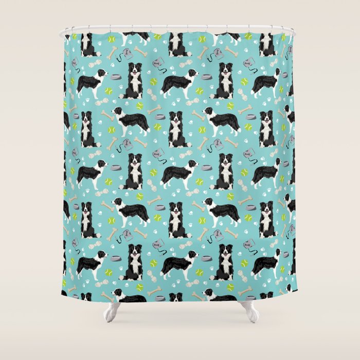 Border Collie tennis ball cute pet portrait by pet friendly dog patterns dog breed gifts Shower Curtain Gallery Image 1