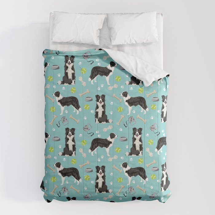 Border Collie tennis ball cute pet portrait by pet friendly dog patterns dog breed gifts Comforter Gallery Image 6