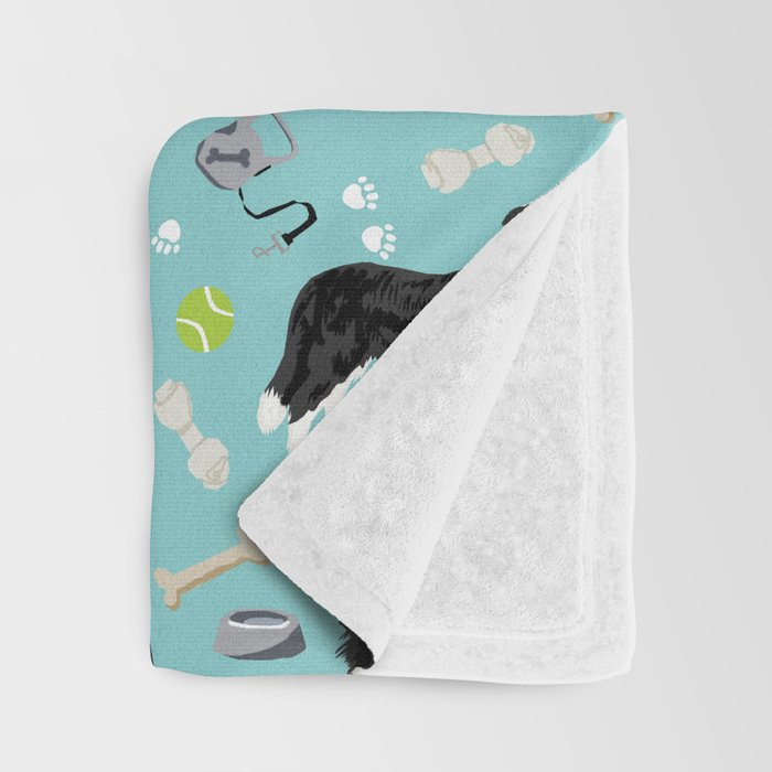 Border Collie tennis ball cute pet portrait by pet friendly dog patterns dog breed gifts Throw Blanket Gallery Image 3