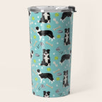 Border Collie tennis ball cute pet portrait by pet friendly dog patterns dog breed gifts Travel Mug Gallery Image 2