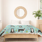 Border Collie tennis ball cute pet portrait by pet friendly dog patterns dog breed gifts Duvet Cover Gallery Image 3