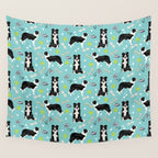 Border Collie tennis ball cute pet portrait by pet friendly dog patterns dog breed gifts Wall Tapestry Gallery Image 4