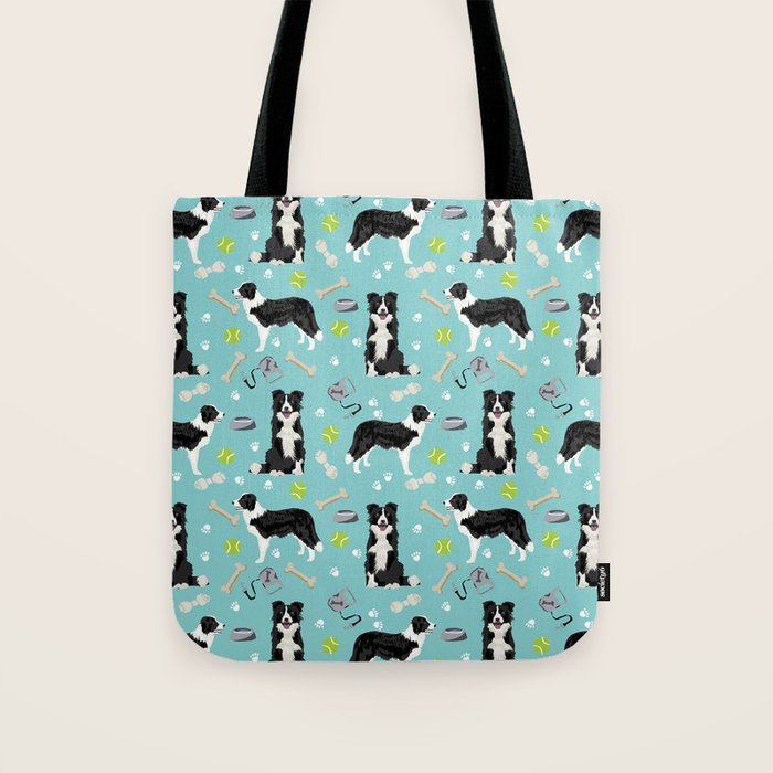 Border Collie tennis ball cute pet portrait by pet friendly dog patterns dog breed gifts Tote Bag Gallery Image 1
