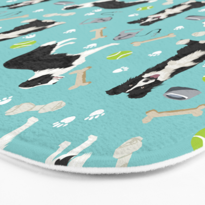 Border Collie tennis ball cute pet portrait by pet friendly dog patterns dog breed gifts Bath Mat Gallery Image 3