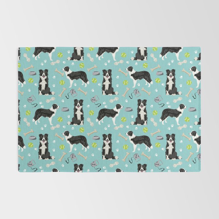 Border Collie tennis ball cute pet portrait by pet friendly dog patterns dog breed gifts Rug Gallery Image 2