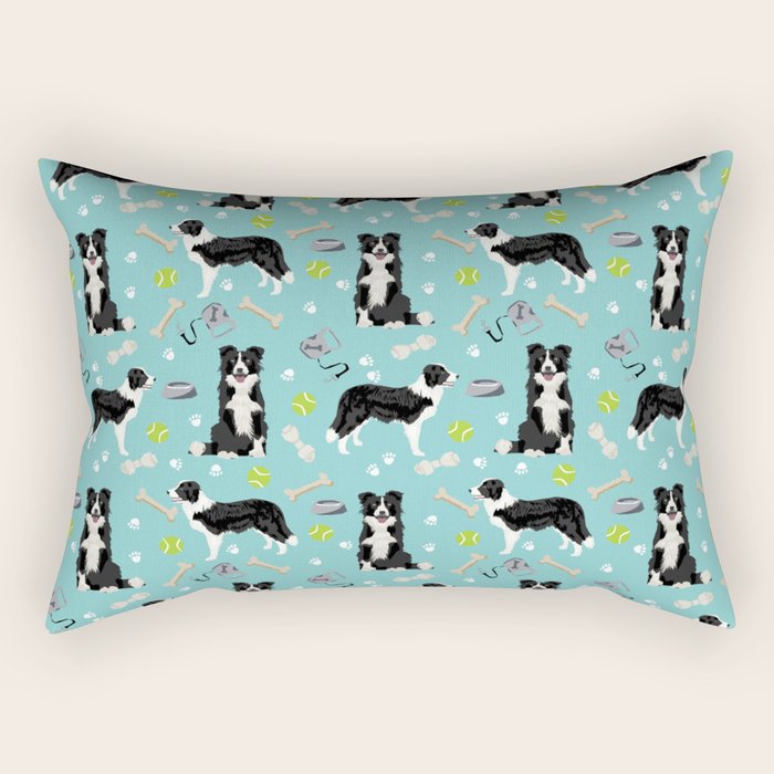 Border Collie tennis ball cute pet portrait by pet friendly dog patterns dog breed gifts Rectangular Pillow Gallery Image 2