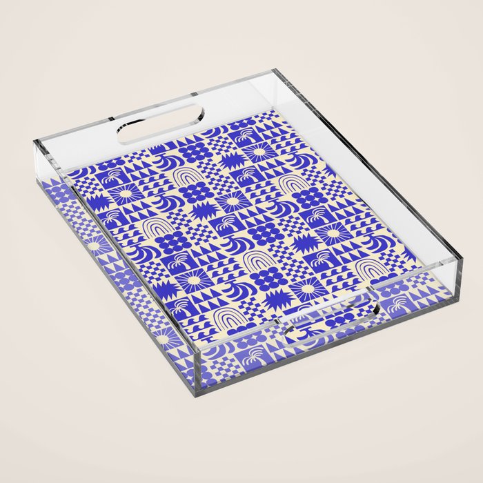 Abstract blue tropical mosaic art pattern Acrylic Tray Gallery Image 1
