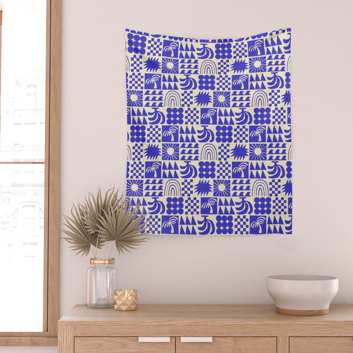 Abstract blue tropical mosaic art pattern Wall Tapestry Gallery Image 2
