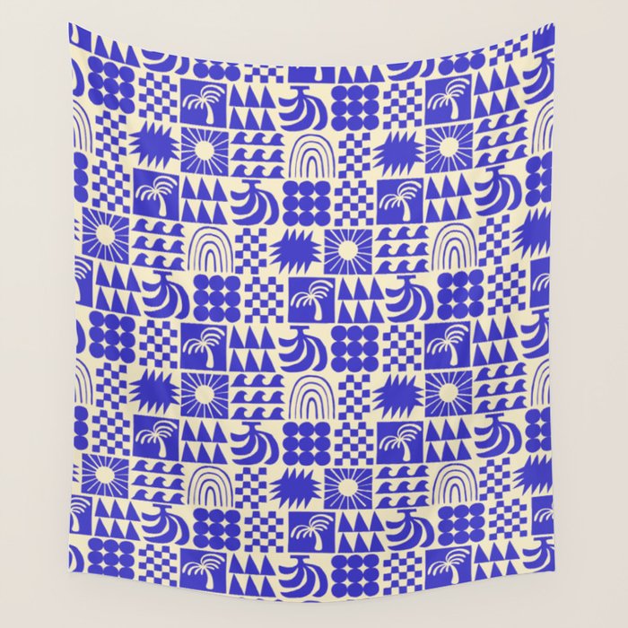 Abstract blue tropical mosaic art pattern Wall Tapestry Gallery Image 4