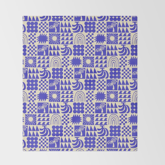 Abstract blue tropical mosaic art pattern Throw Blanket Gallery Image 2