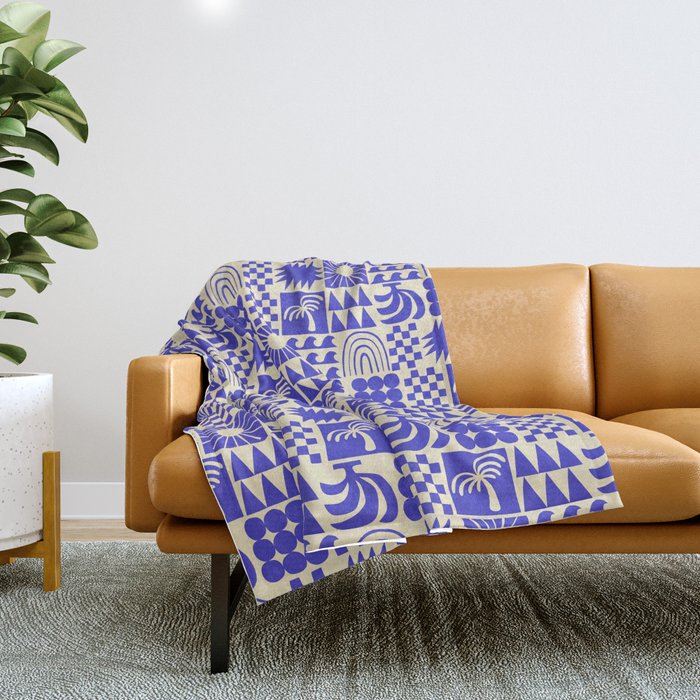 Abstract blue tropical mosaic art pattern Throw Blanket Gallery Image 1