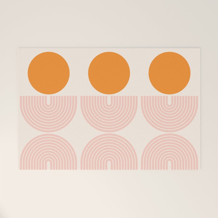 Mid Century Modern Geometric 43 in Coral Orange (Rainbow and Sun Abstraction) Welcome Mat Gallery Image 1