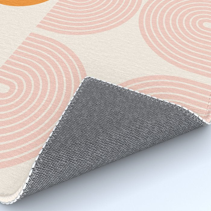 Mid Century Modern Geometric 43 in Coral Orange (Rainbow and Sun Abstraction) Rug Gallery Image 4