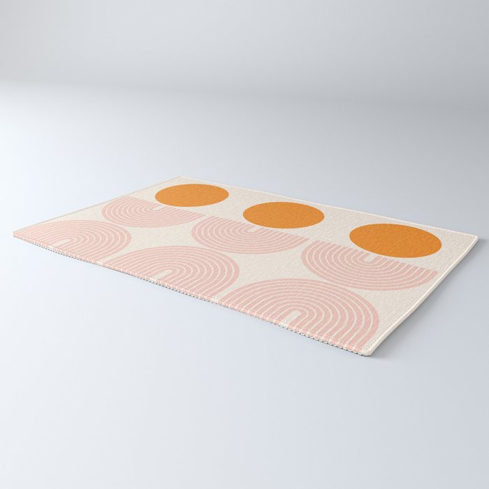 Mid Century Modern Geometric 43 in Coral Orange (Rainbow and Sun Abstraction) Rug Gallery Image 3