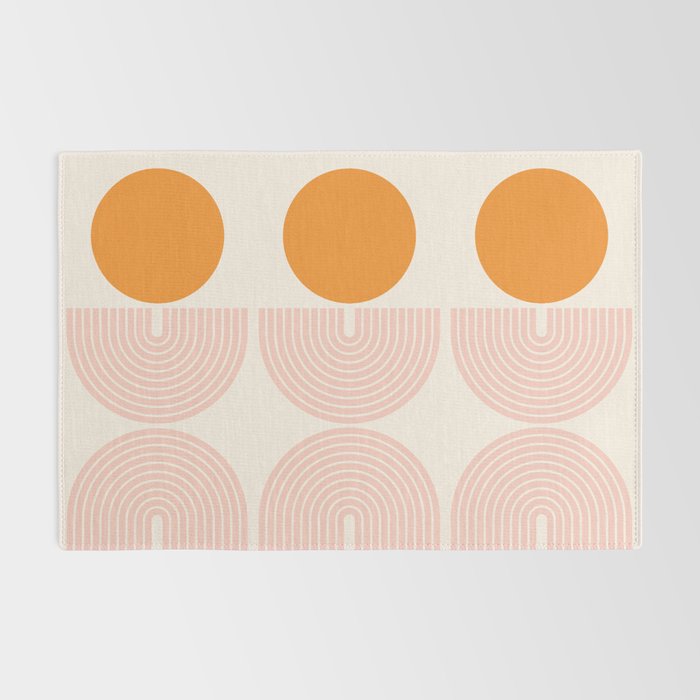 Mid Century Modern Geometric 43 in Coral Orange (Rainbow and Sun Abstraction) Rug Gallery Image 2