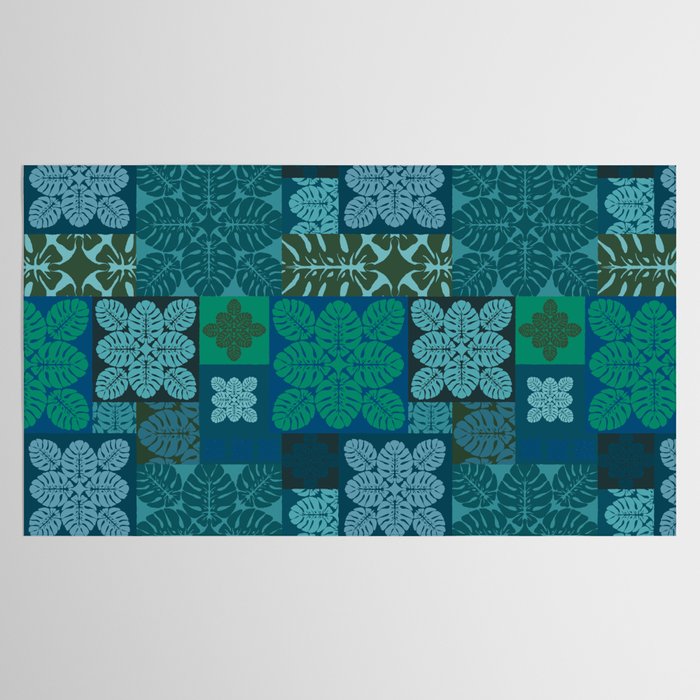 Hawaiian Monstera Quilt pattern Blues Tablecloth Gallery Image 2