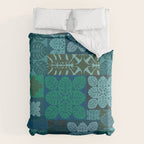 Hawaiian Monstera Quilt pattern Blues Duvet Cover Gallery Image 6