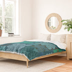 Hawaiian Monstera Quilt pattern Blues Duvet Cover Gallery Image 2