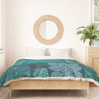 Hawaiian Monstera Quilt pattern Blues Duvet Cover Gallery Image 3