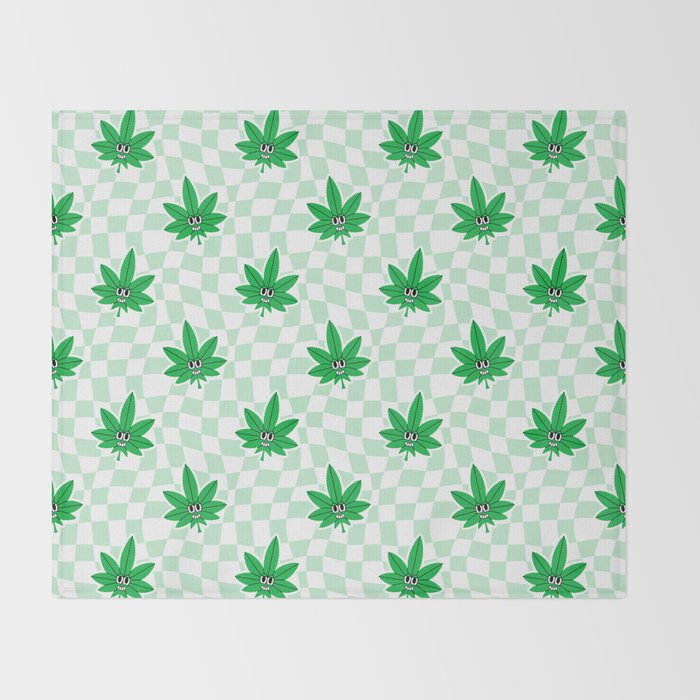 Funny retro weed leaf cartoon sticker pattern Throw Blanket Gallery Image 2