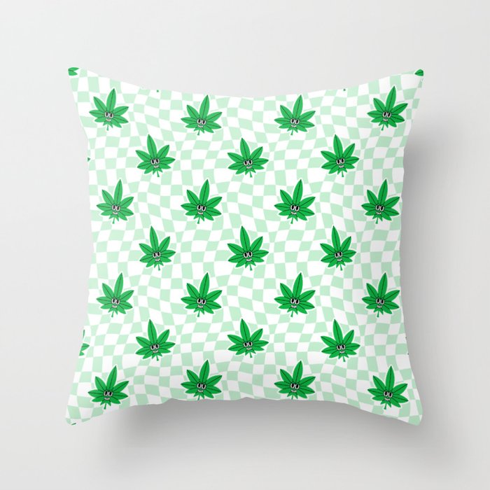 Funny retro weed leaf cartoon sticker pattern Throw Pillow Gallery Image 1