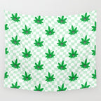 Funny retro weed leaf cartoon sticker pattern Wall Tapestry Gallery Image 4