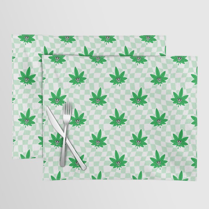 Funny retro weed leaf cartoon sticker pattern Placemat Gallery Image 1
