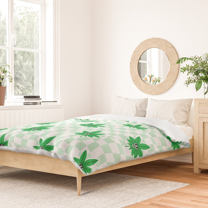 Funny retro weed leaf cartoon sticker pattern Duvet Cover Gallery Image 2
