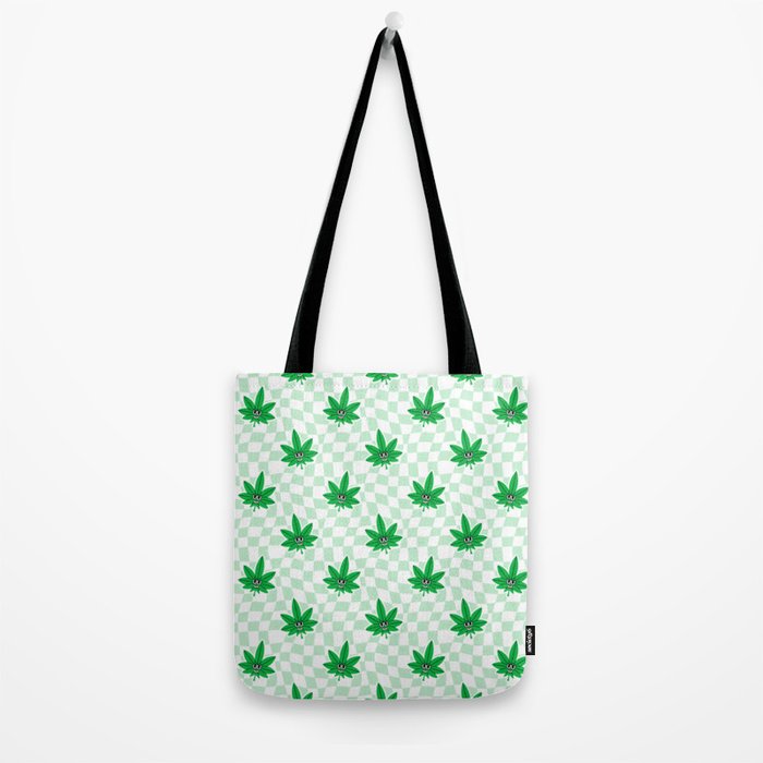 Funny retro weed leaf cartoon sticker pattern Tote Bag Gallery Image 2