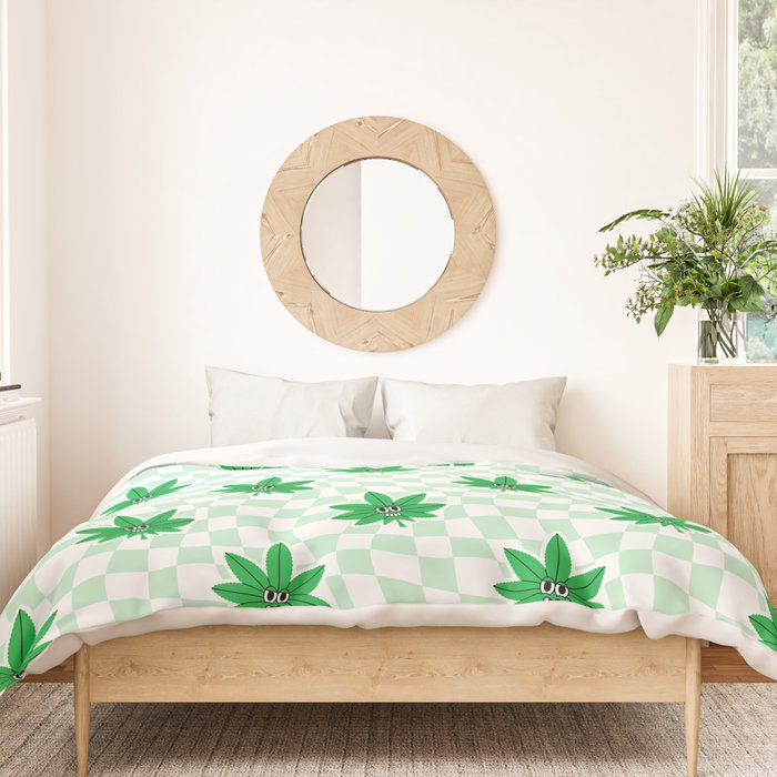 Funny retro weed leaf cartoon sticker pattern Duvet Cover Gallery Image 3