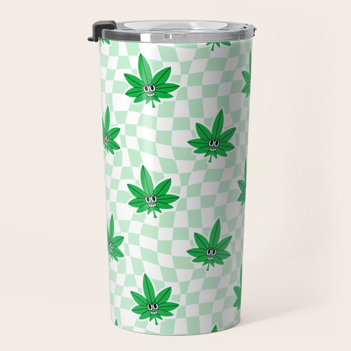 Funny retro weed leaf cartoon sticker pattern Travel Mug Gallery Image 3