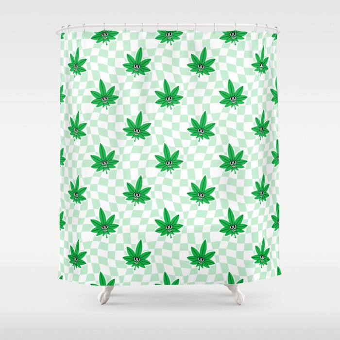 Funny retro weed leaf cartoon sticker pattern Shower Curtain Gallery Image 1