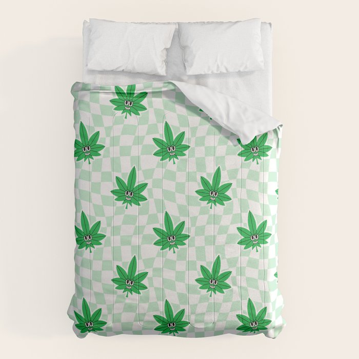 Funny retro weed leaf cartoon sticker pattern Comforter Gallery Image 6