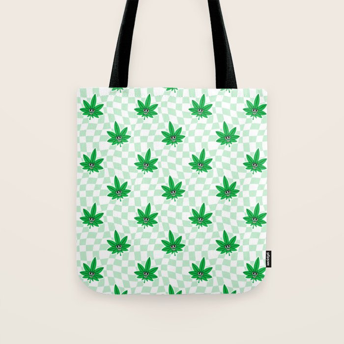 Funny retro weed leaf cartoon sticker pattern Tote Bag Gallery Image 1