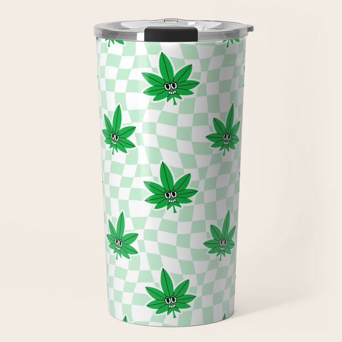 Funny retro weed leaf cartoon sticker pattern Travel Mug Gallery Image 1