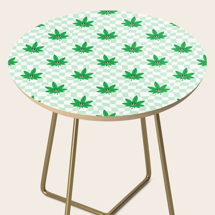 Funny retro weed leaf cartoon sticker pattern Side Table Gallery Image 2