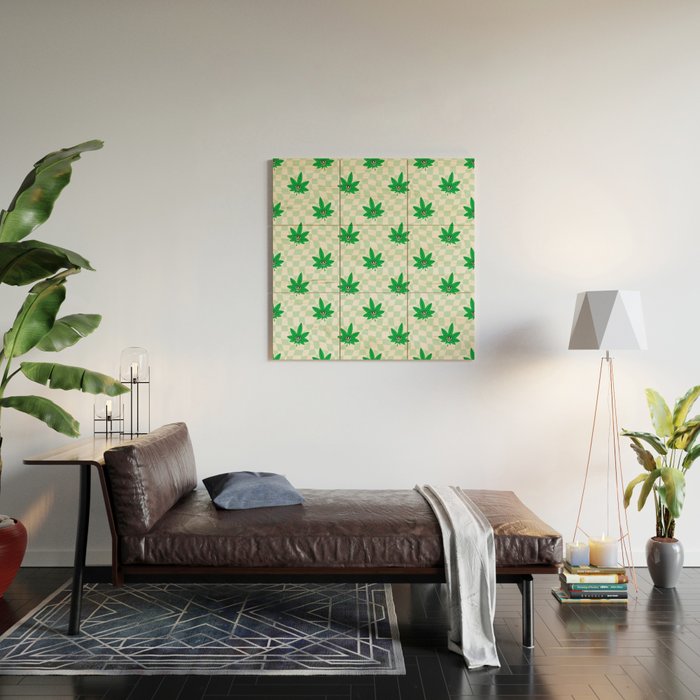 Funny retro weed leaf cartoon sticker pattern Wood Wall Art Gallery Image 2
