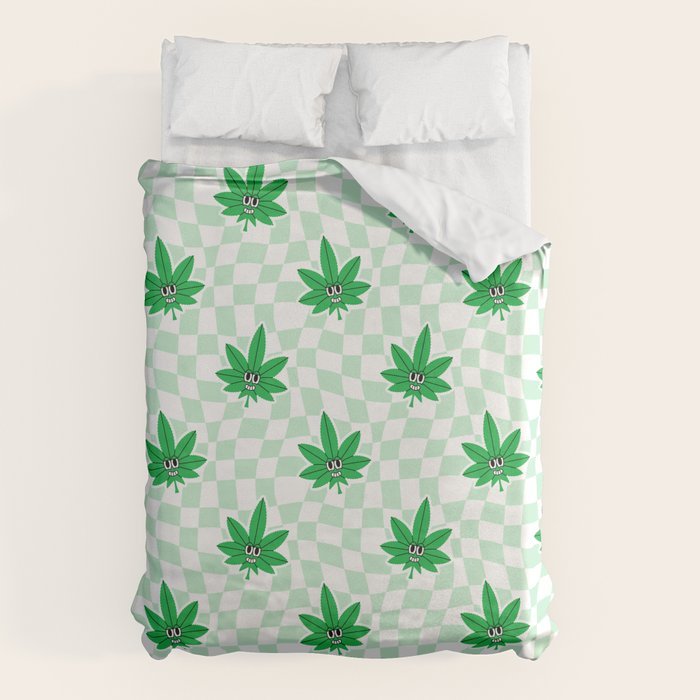 Funny retro weed leaf cartoon sticker pattern Duvet Cover Gallery Image 6