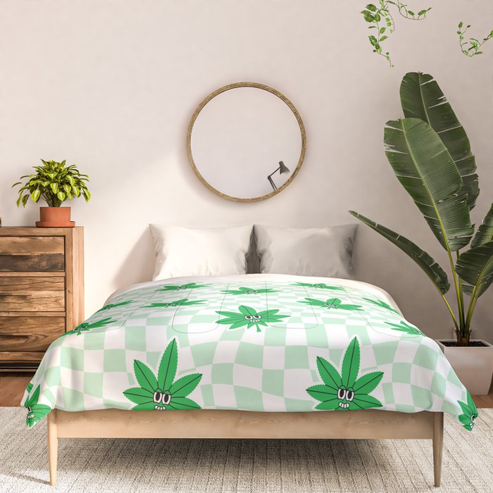 Funny retro weed leaf cartoon sticker pattern Comforter Gallery Image 3