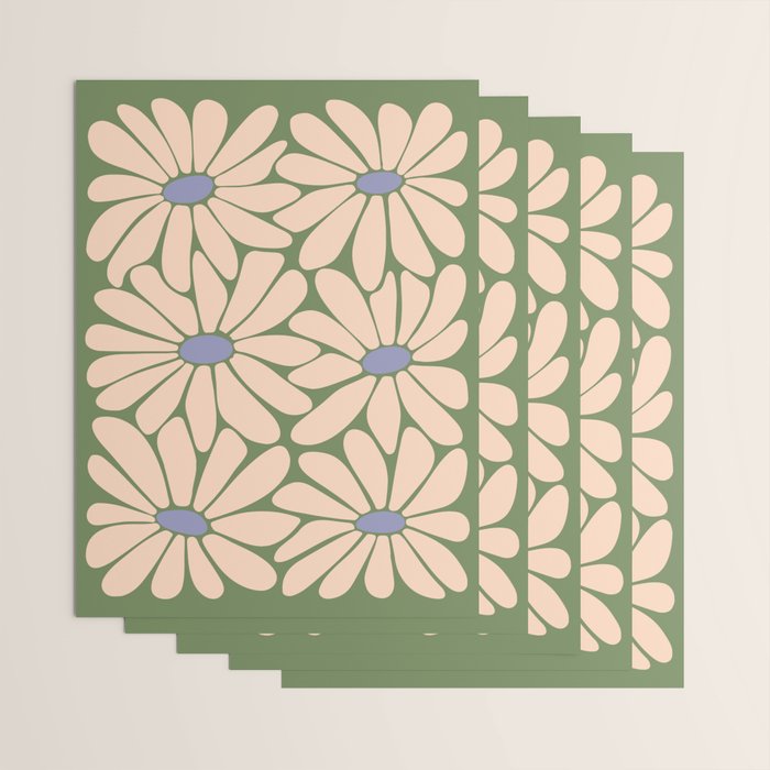 Big Daisy - Groovy Flower Green, Off-white and Blue Wrapping Paper Gallery Image 3