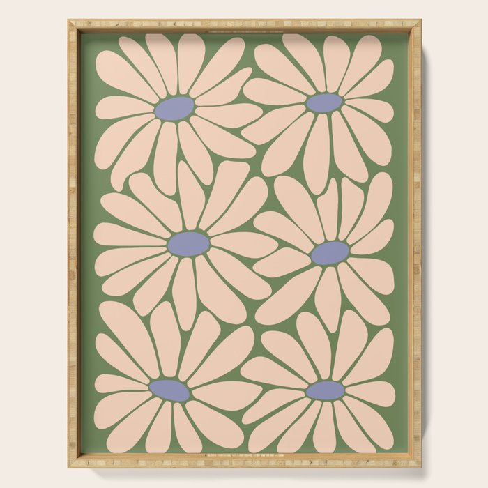 Big Daisy - Groovy Flower Green, Off-white and Blue Serving Tray Gallery Image 1