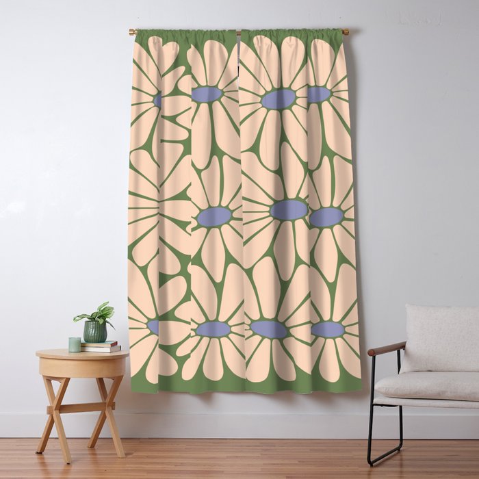 Big Daisy - Groovy Flower Green, Off-white and Blue Window Curtain Gallery Image 5