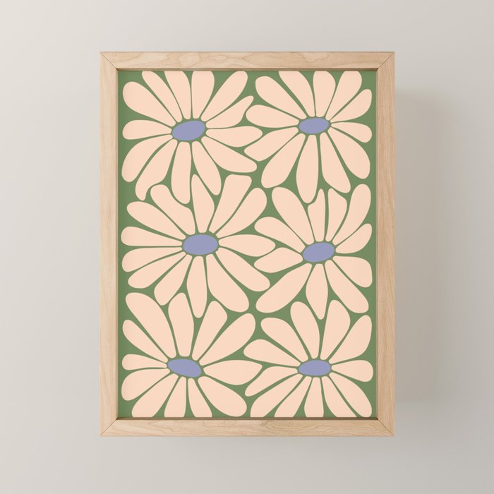 Big Daisy - Groovy Flower Green, Off-white and Blue Mini Art Print Gallery Image 1