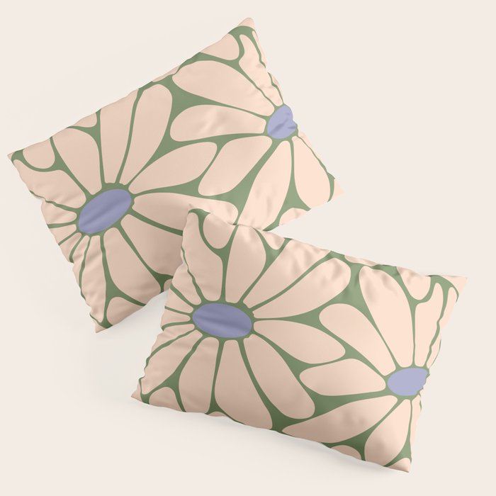 Big Daisy - Groovy Flower Green, Off-white and Blue Pillow Sham Gallery Image 3