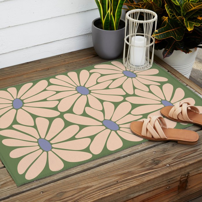 Big Daisy - Groovy Flower Green, Off-white and Blue Outdoor Rug Gallery Image 2